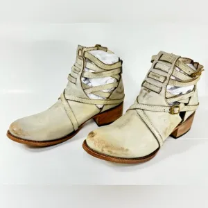 FREEBIRD BY STEVEN STAIR STRAPPY ANKLE BOOTS White SIZE 8 Leather Booties