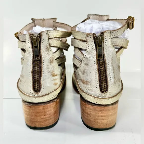 FREEBIRD BY STEVEN STAIR STRAPPY ANKLE BOOTS White SIZE 8 Leather Booties