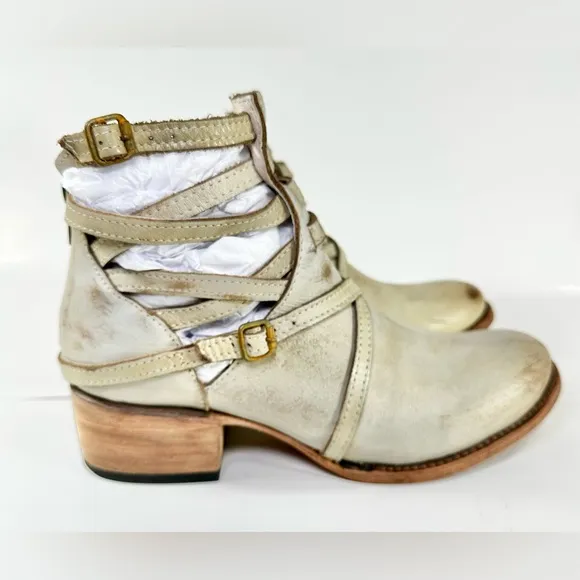 FREEBIRD BY STEVEN STAIR STRAPPY ANKLE BOOTS White SIZE 8 Leather Booties
