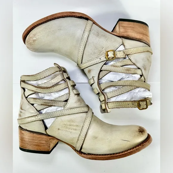 FREEBIRD BY STEVEN STAIR STRAPPY ANKLE BOOTS White SIZE 8 Leather Booties