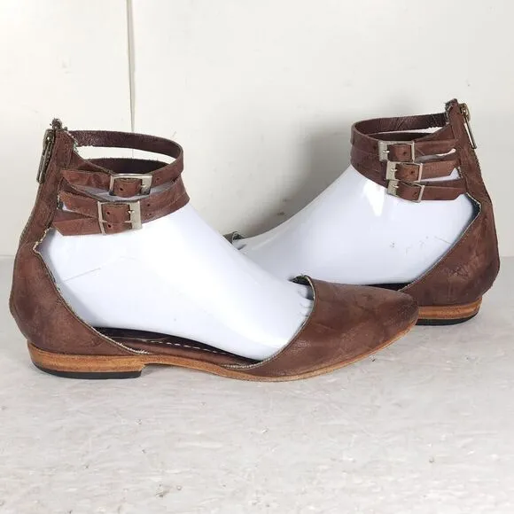 Freebird By Steven Women's Eden US7 Brown Distressed Leather Ballet Flats Shoes