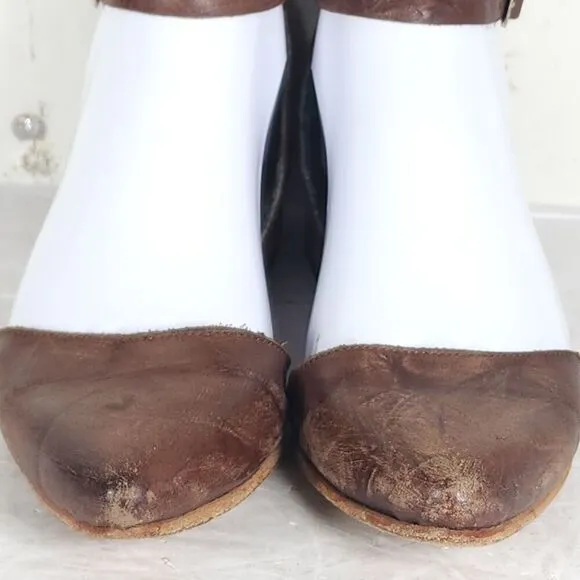 Freebird By Steven Women's Eden US7 Brown Distressed Leather Ballet Flats Shoes