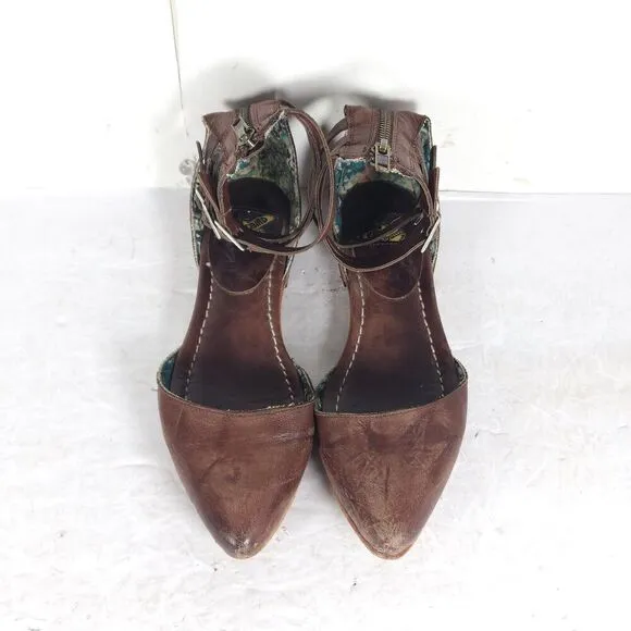 Freebird By Steven Women's Eden US7 Brown Distressed Leather Ballet Flats Shoes