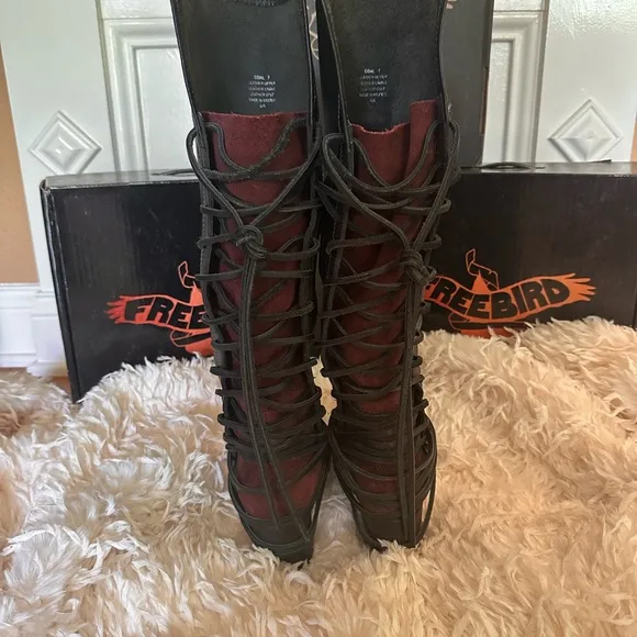 Freebird COAL Black Leather Knee-High Boots
