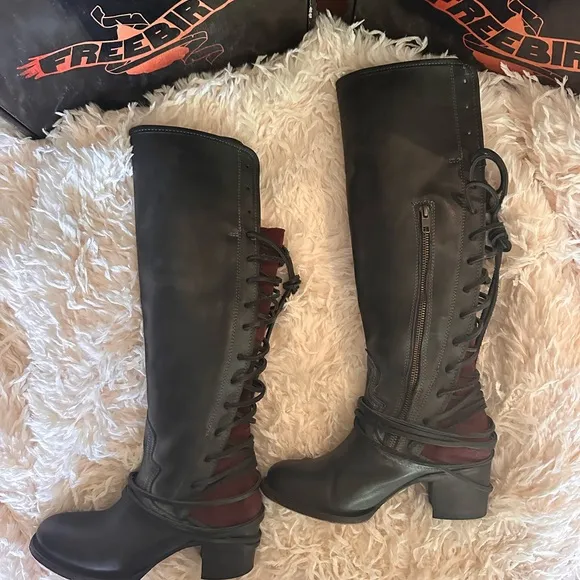Freebird COAL Black Leather Knee-High Boots