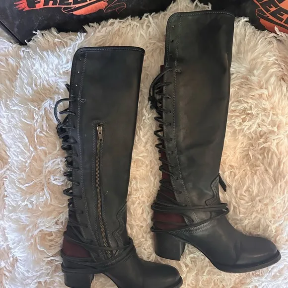 Freebird COAL Black Leather Knee-High Boots