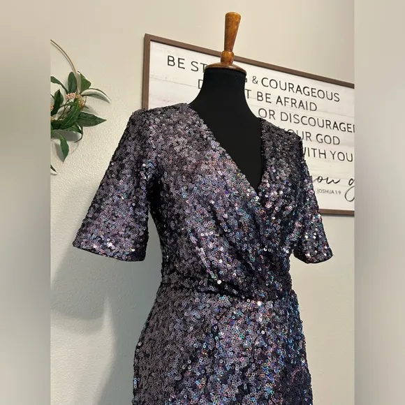 French connection sequin embellished wrap dress