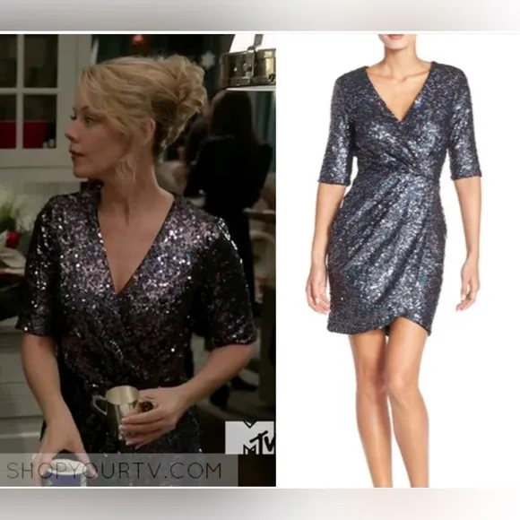 French connection sequin embellished wrap dress