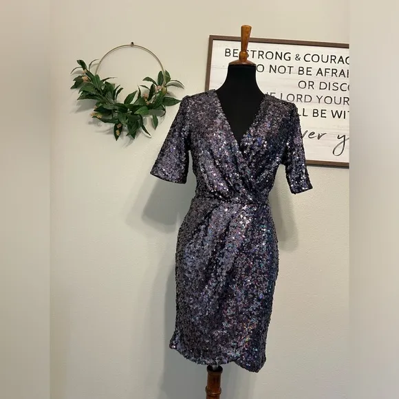 French connection sequin embellished wrap dress