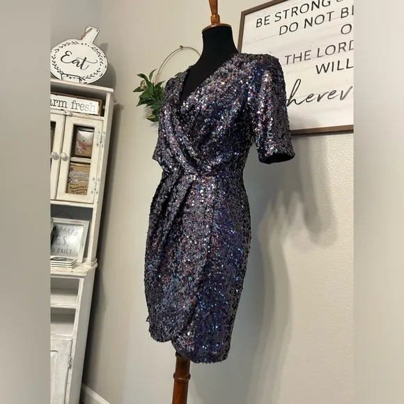 French connection sequin embellished wrap dress