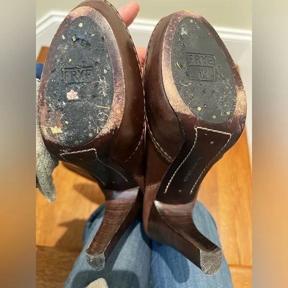 FRYE Anna Cuff Pull On Boots leather Over Knee Stacked Heel High Tall Soft 9.5