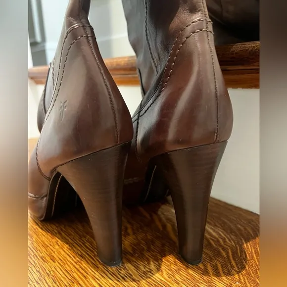 FRYE Anna Cuff Pull On Boots leather Over Knee Stacked Heel High Tall Soft 9.5