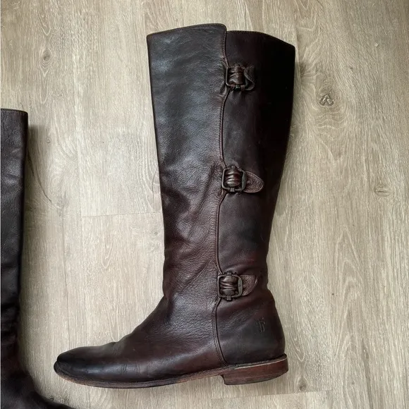 Frye Brown Leather Women’s Paige Buckles Knee High Boots size 8