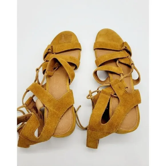 Frye Chrissy Side Ghillie Cognac Women's Dress Sandals Size 9.5