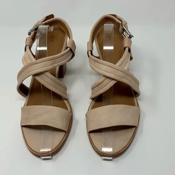 Frye Dani Criss Cross Strap Cream Heels Shoes Women Size 11 M