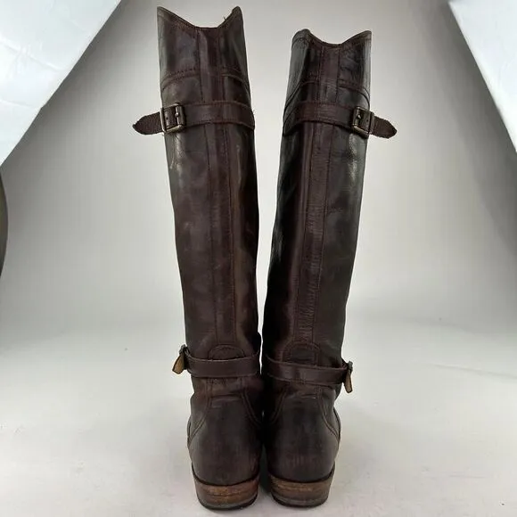 Frye Dorado Tall Leather Knee High Riding Boot Brown 8 B Western Buckle Boots