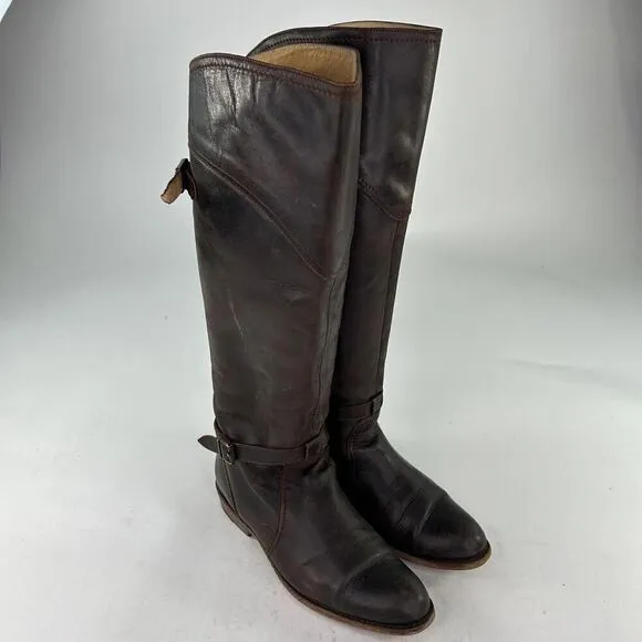 Frye Dorado Tall Leather Knee High Riding Boot Brown 8 B Western Buckle Boots