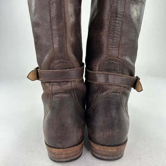 Frye Dorado Tall Leather Knee High Riding Boot Brown 8 B Western Buckle Boots
