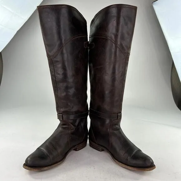 Frye Dorado Tall Leather Knee High Riding Boot Brown 8 B Western Buckle Boots