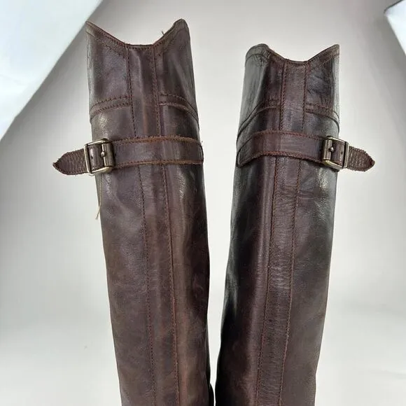 Frye Dorado Tall Leather Knee High Riding Boot Brown 8 B Western Buckle Boots