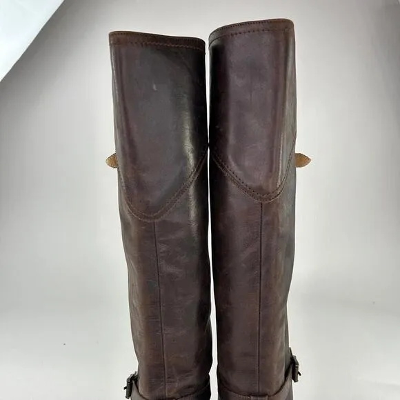 Frye Dorado Tall Leather Knee High Riding Boot Brown 8 B Western Buckle Boots