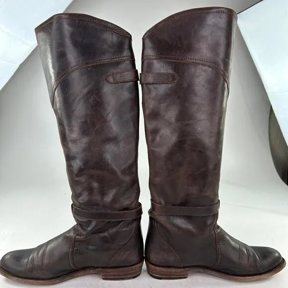 Frye Dorado Tall Leather Knee High Riding Boot Brown 8 B Western Buckle Boots
