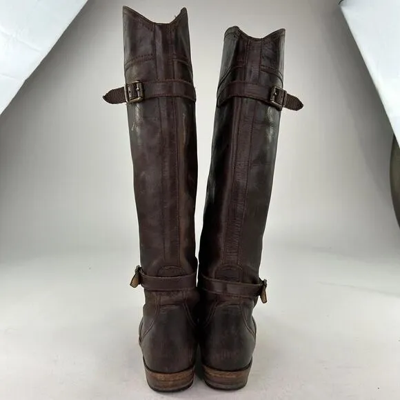 Frye Dorado Tall Leather Knee High Riding Boot Brown 8 B Western Buckle Boots
