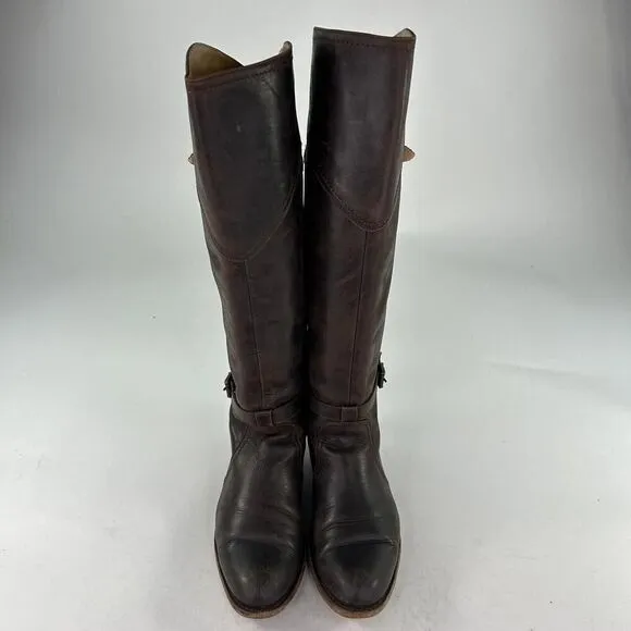 Frye Dorado Tall Leather Knee High Riding Boot Brown 8 B Western Buckle Boots