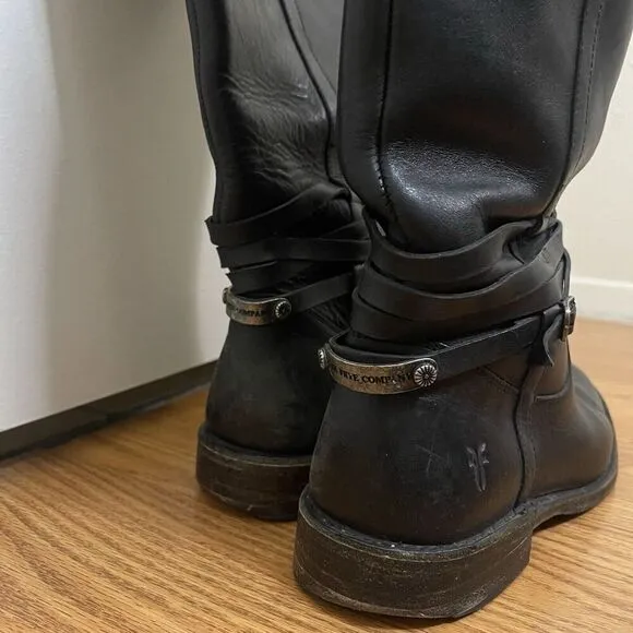 FRYE Leather Black Knee high Riding Western country boots US 7 -77754 4003