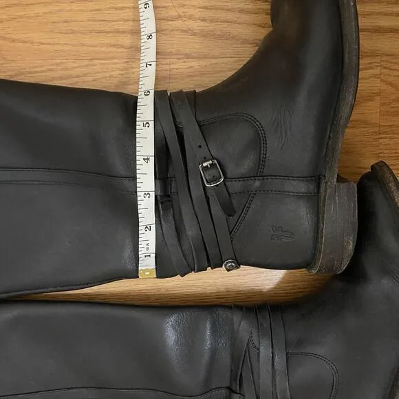 FRYE Leather Black Knee high Riding Western country boots US 7 -77754 4003