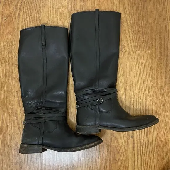 FRYE Leather Black Knee high Riding Western country boots US 7 -77754 4003