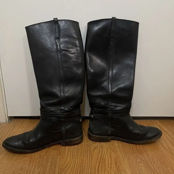 FRYE Leather Black Knee high Riding Western country boots US 7 -77754 4003