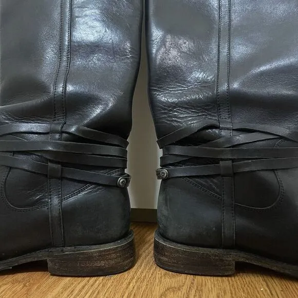 FRYE Leather Black Knee high Riding Western country boots US 7 -77754 4003