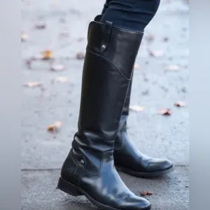 Frye Melissa Button Black Leather Womens Knee-High Riding Biker Boots size 8