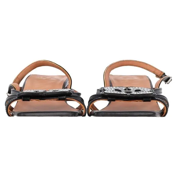 Ganni Embellished Sandals in Black Faux Leather