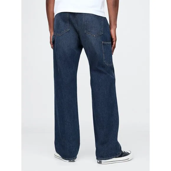 GAP Men's 90s Loose Carpenter Jeans 28 Dark Wash Denim Straight Relaxed Pocket