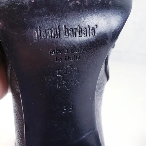 Gianni Barbato Womens Brown Embroidered Leather Knee High Heeled Boots Size 38