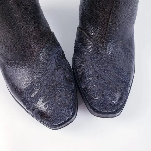 Gianni Barbato Womens Brown Embroidered Leather Knee High Heeled Boots Size 38