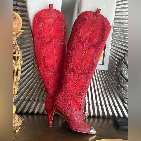 Gianni Bini Katyanna Red Western Knee-High Boots