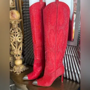 Gianni Bini Katyanna Red Western Knee-High Boots