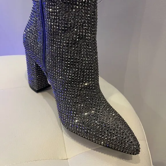 Gianni Bini RHINESTONE Crystal Over Knee High Heel Boots NEW Queen Bee Silver