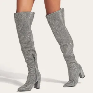 Gianni Bini RHINESTONE Crystal Over Knee High Heel Boots NEW Queen Bee Silver