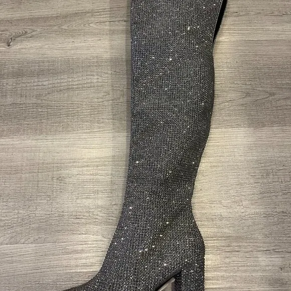 Gianni Bini RHINESTONE Crystal Over Knee High Heel Boots NEW Queen Bee Silver
