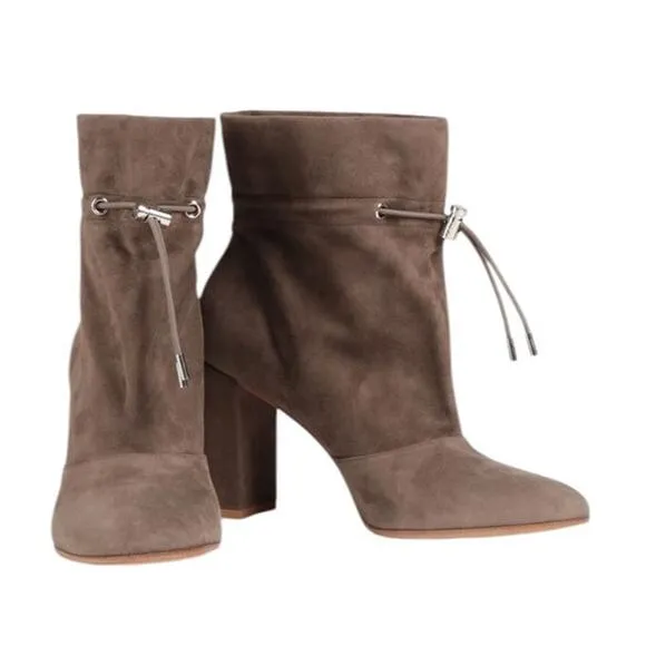 Gianvito Rossi Maeve Tan Beige Calfskin Leather Suede Ankle Boots Pumps Size 9.5