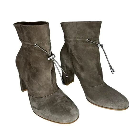 Gianvito Rossi Maeve Tan Beige Calfskin Leather Suede Ankle Boots Pumps Size 9.5