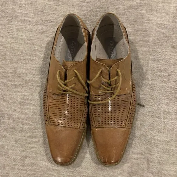 Giovanni Men's real Leather CapToe‎ Perforated Tan Dress Shoes Oxford HAND MADE