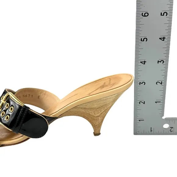 Giuseppe Zanotti Black Patent Mule Sandals 39.5 | Gold Buckle -Heels
