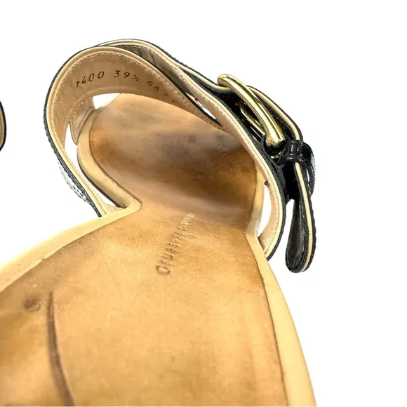 Giuseppe Zanotti Black Patent Mule Sandals 39.5 | Gold Buckle -Heels