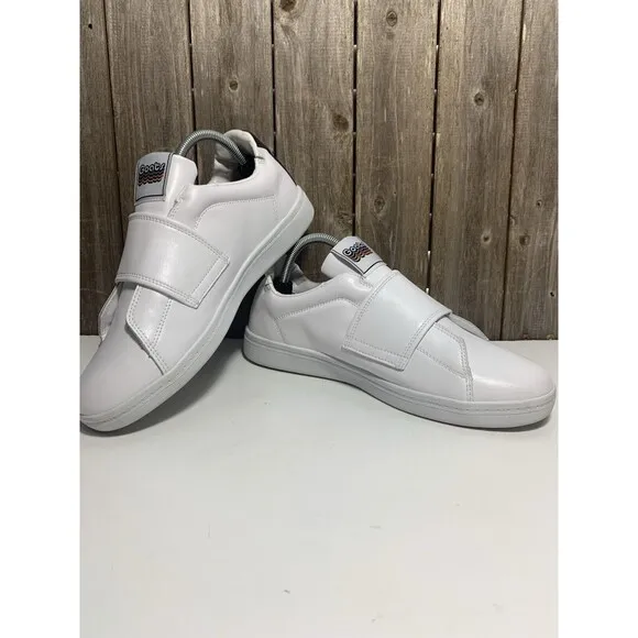 GOATS Sneakers Platform Smooth White Leather Slip On Hook Loop Mens Shoe Sz 9.5