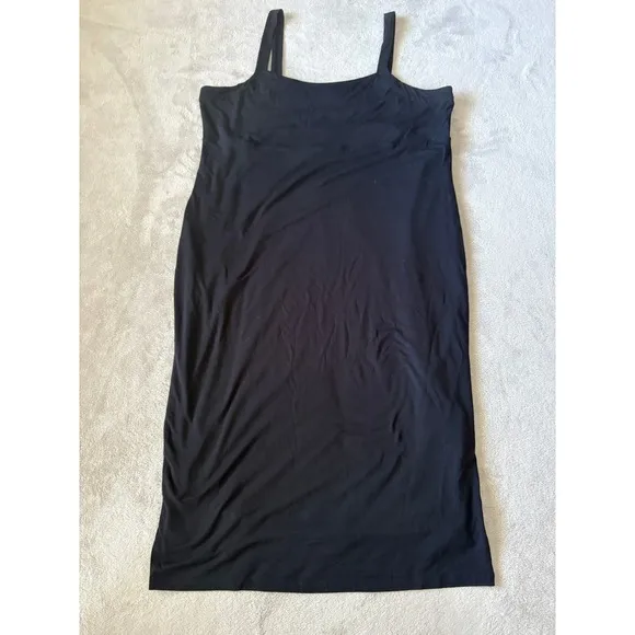 Good American Black Midi Dress Sleeveless Stretch Casual Bodycon Size 7
